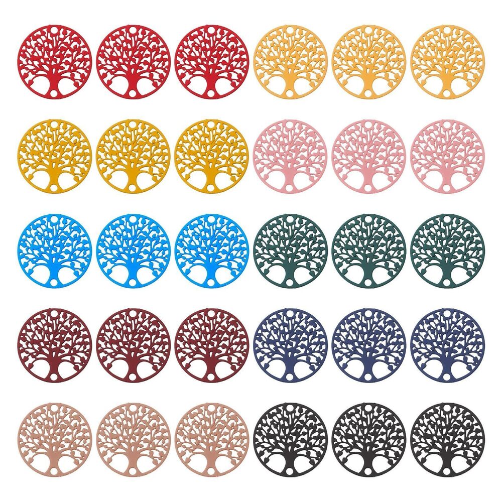 2558 Stainless Steel Tree of Life Charm 100Pcs Metal Filigree Pendants